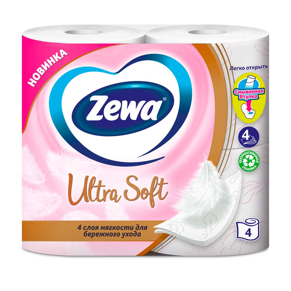 Бумага туалетная Zewa Ultra Soft 4 слоя, 4 рулона
