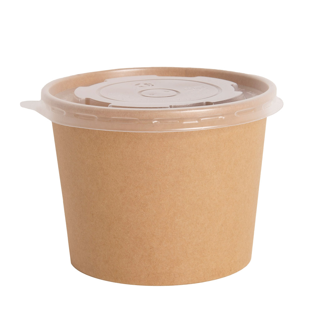 Контейнер бумажный для супа с крышкой, 520 мл, 50 шт/упак, крафт
