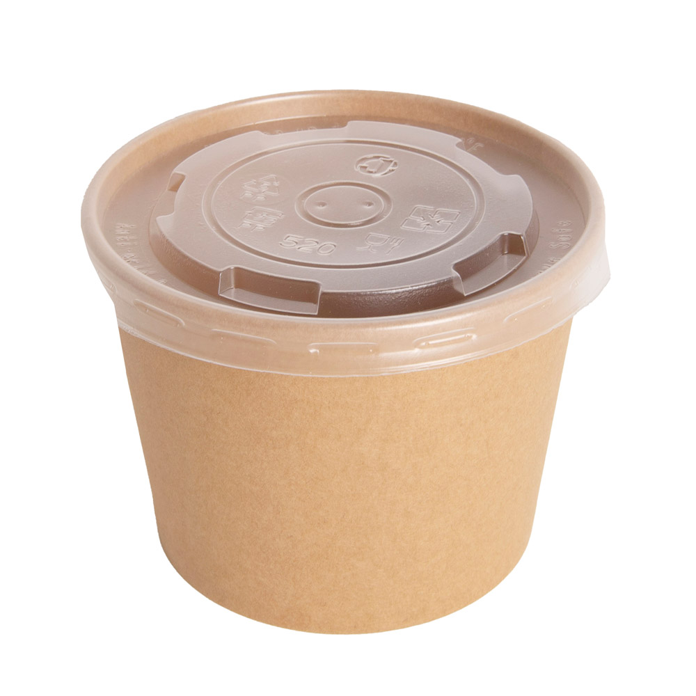 Контейнер бумажный для супа с крышкой, 520 мл, 50 шт/упак, крафт