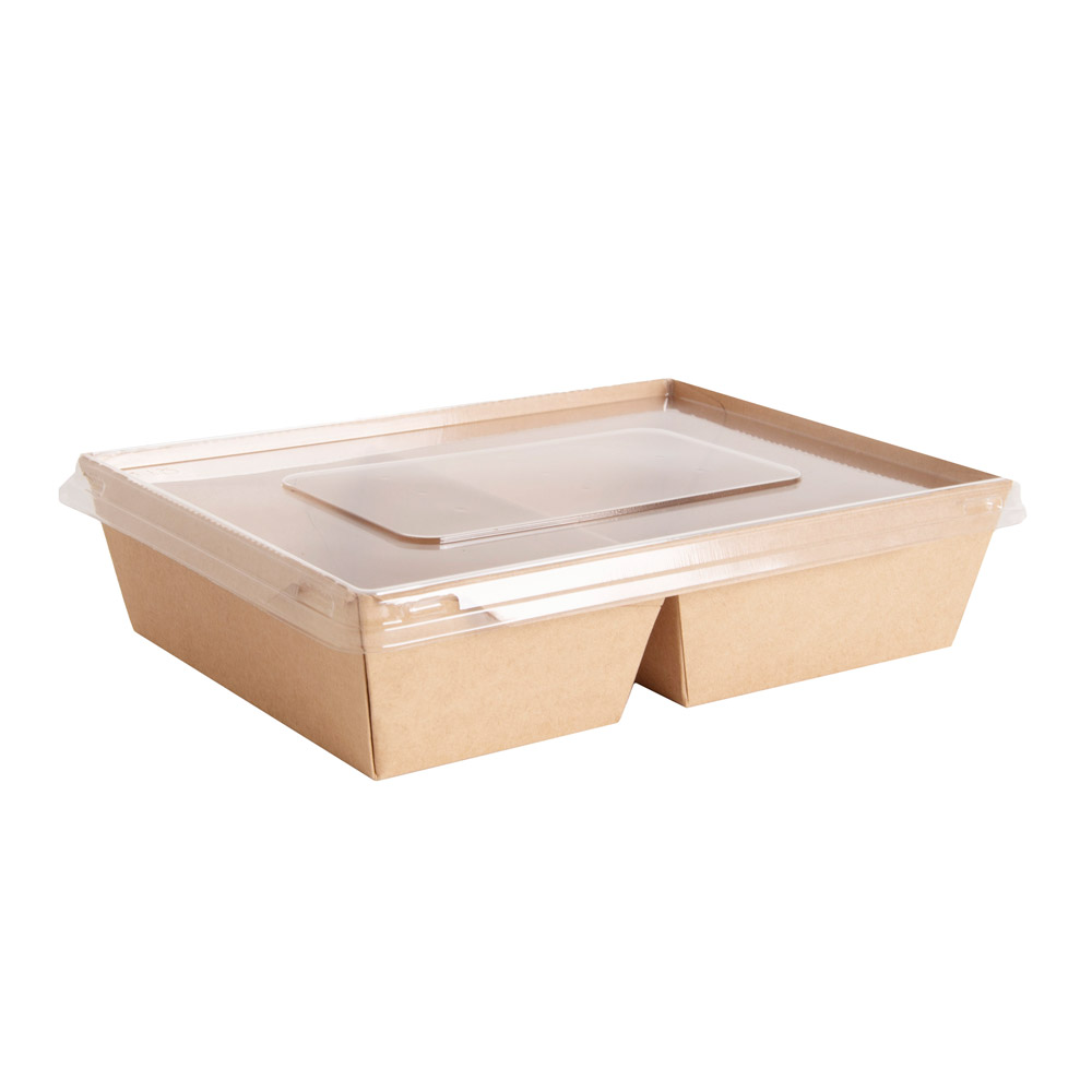 Контейнер бумажный для салата с крышкой, 1000 мл, 200/220x140/160x55 мм, 50 шт/упак, крафт