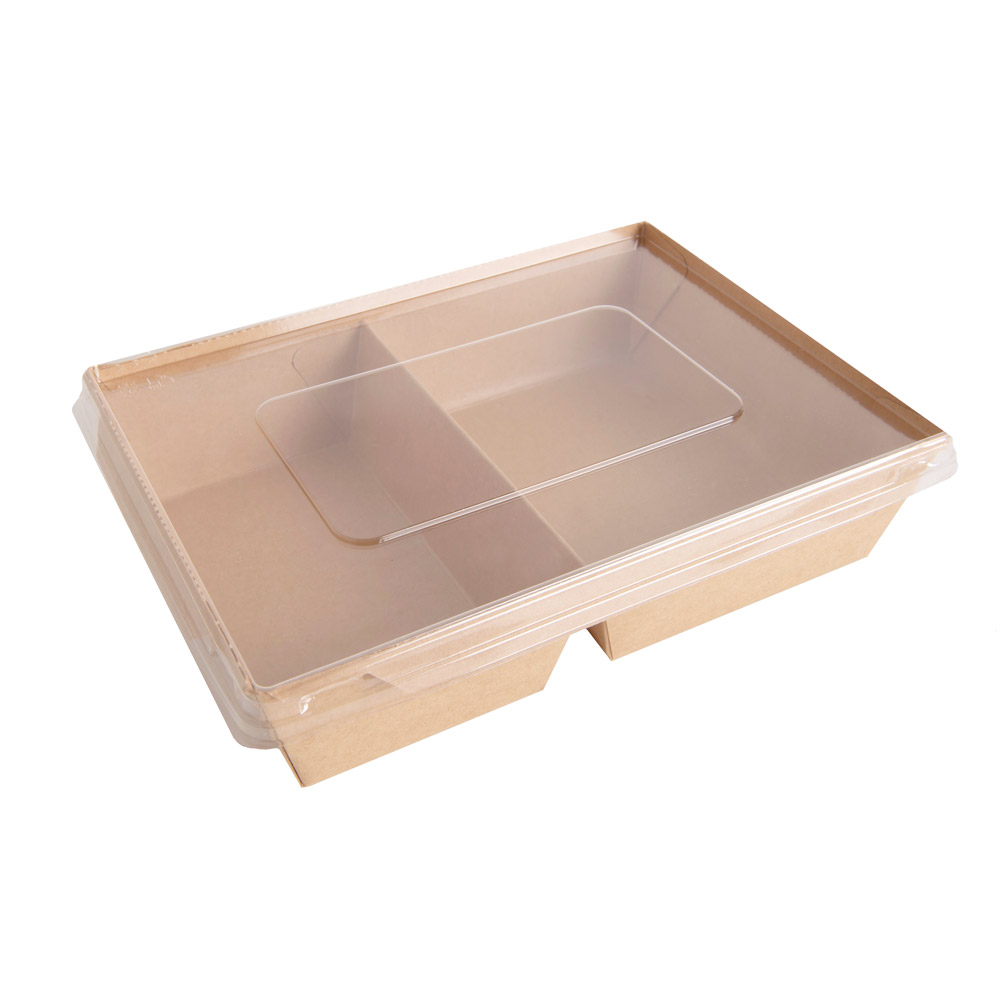 Контейнер бумажный для салата с крышкой, 1000 мл, 200/220x140/160x55 мм, 50 шт/упак, крафт