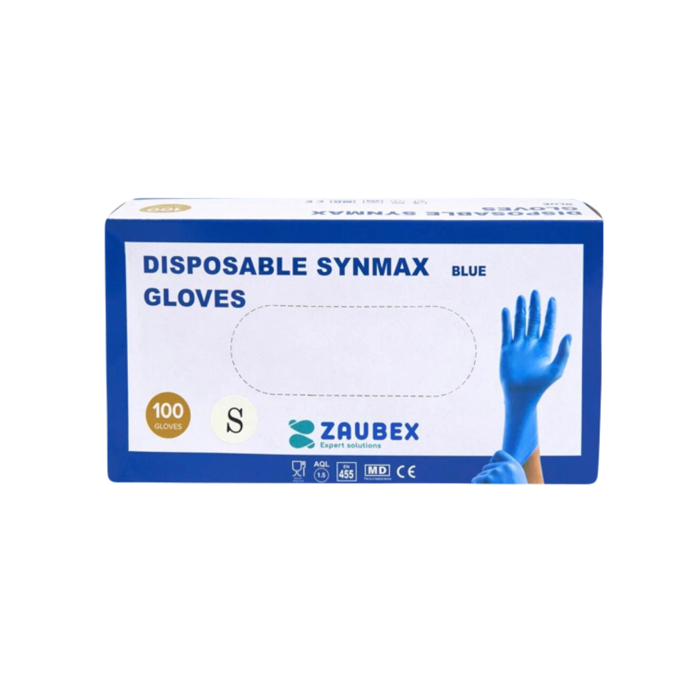 Перчатки виниловые  Zaubex Synmax, одноразовые, р-р S 100 шт/уп, голубой