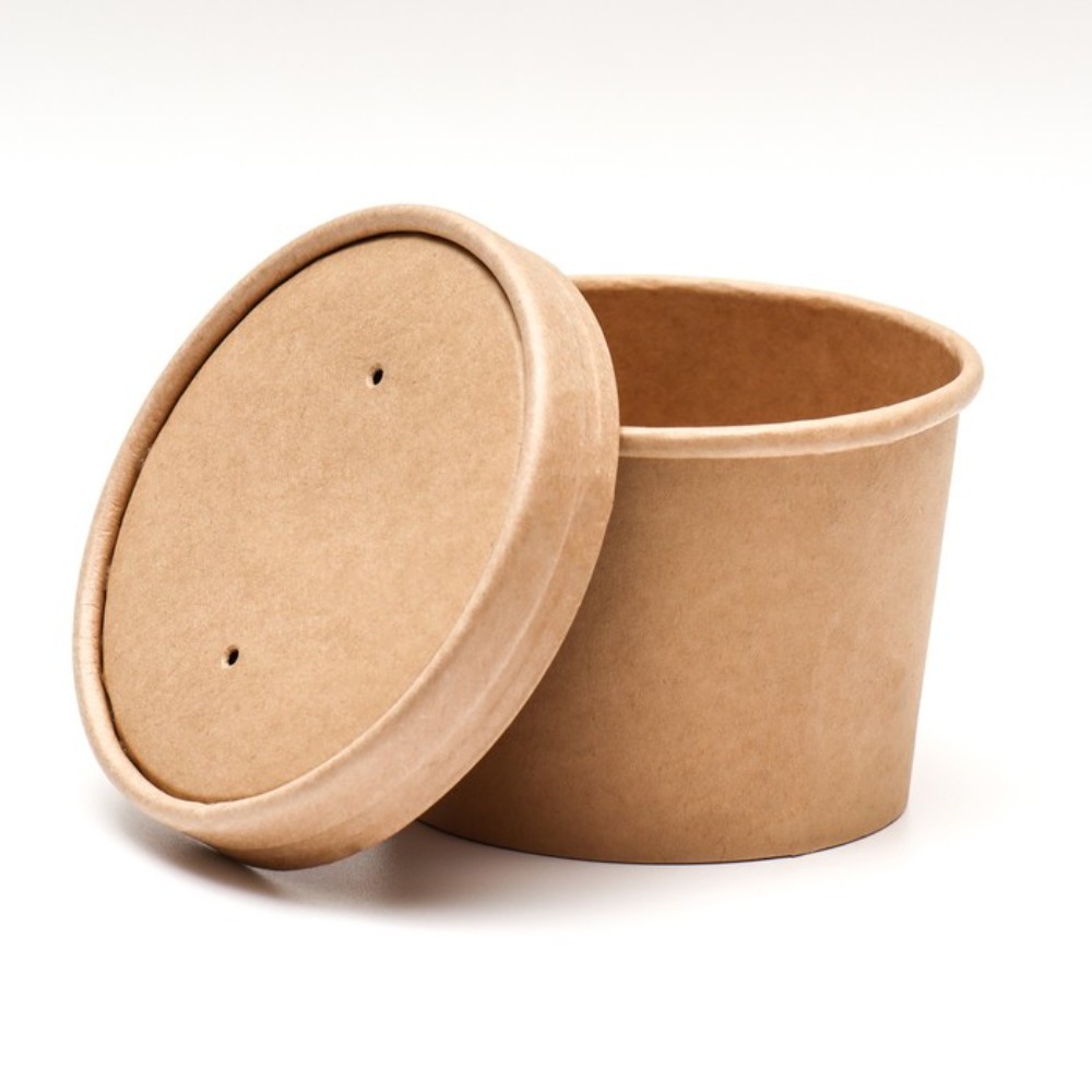 Контейнер бумажный для супа с крышкой, 520 мл, 50 шт/упак, крафт