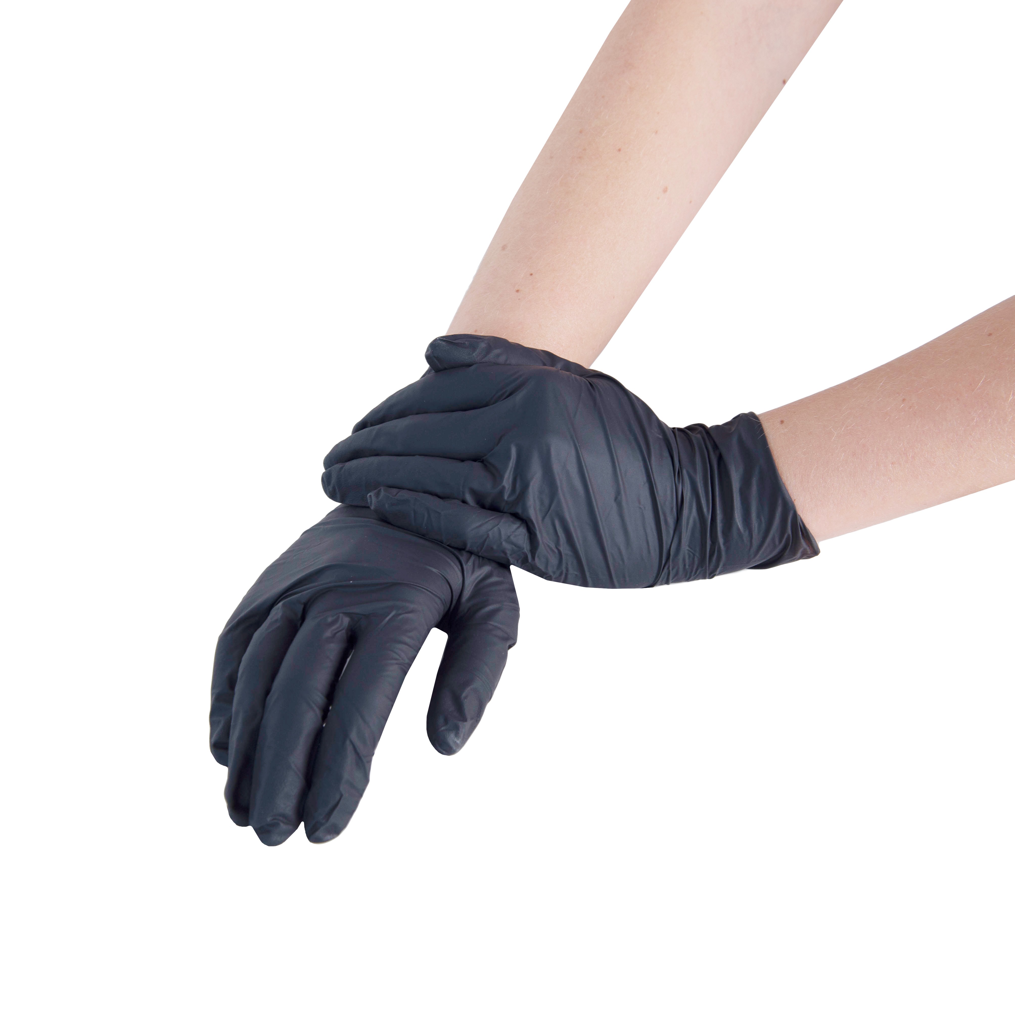 Перчатки нитриловые неопудренные одноразовые BVB, р-р S, 100 шт/упак, черный