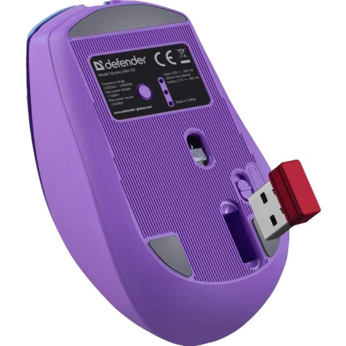 Мышь DEFENDER Mystery MM-301, оптич., беспроводная, фиолетовый, 800-1600 dpi