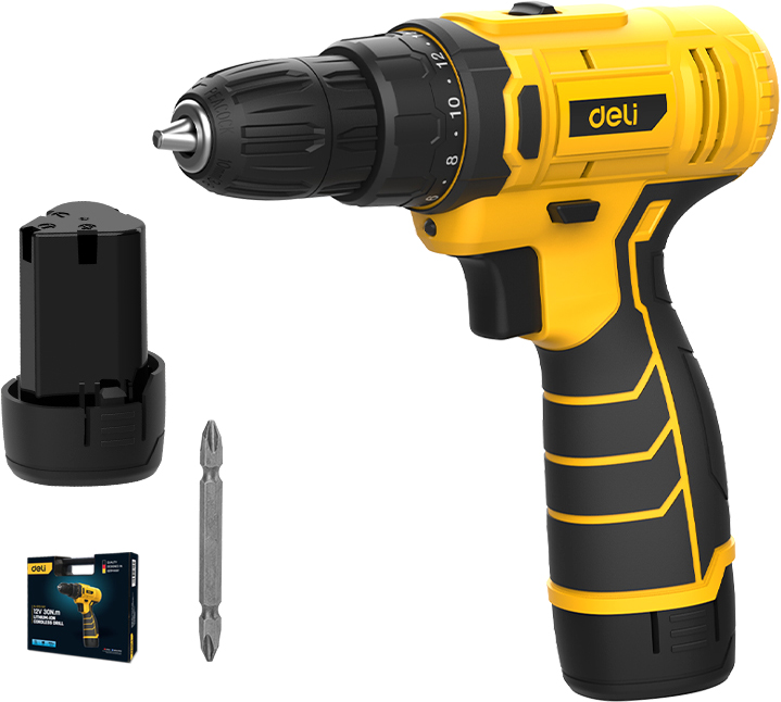 Аккумуляторная дрель-шуруповерт Deli YS EDL-DZ12-5A2 12 В, 30 Нм, 1 АКБ, 2 Ач, кейс