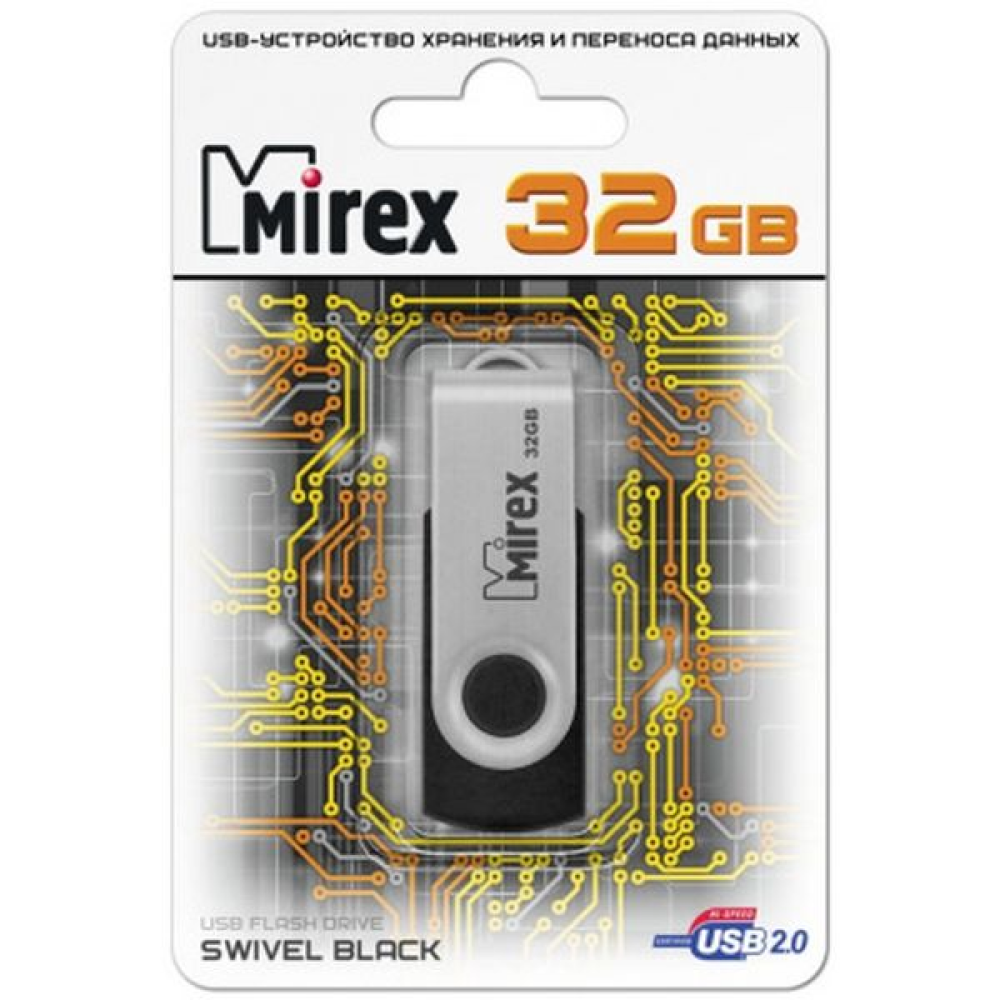 USB Flash накопитель 2.0 32 Gb SWIVEL BLACK, пластик, металл, Mirex