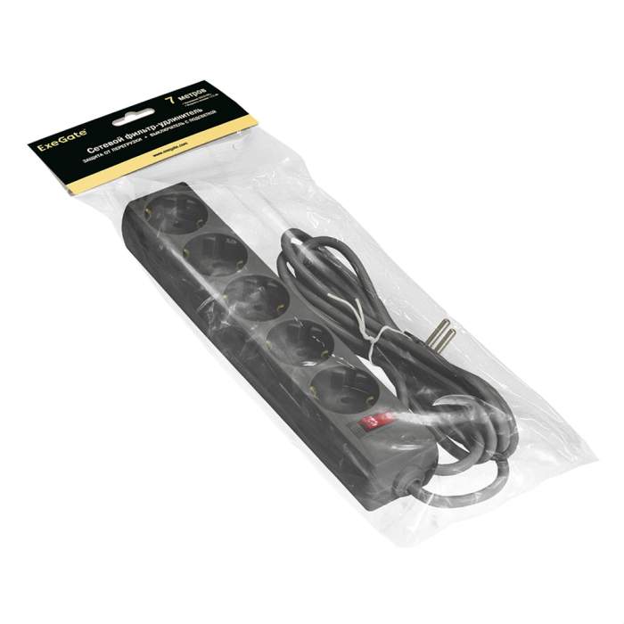 Сетевой фильтр ExeGate SP-5-7B, EX279179RUS, 5 розеток, 7 м, черный