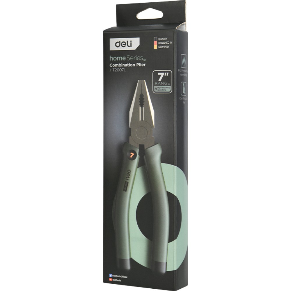 Плоскогубцы Deli HS EHT2007L, 180 мм, Soft Touch, зеленый