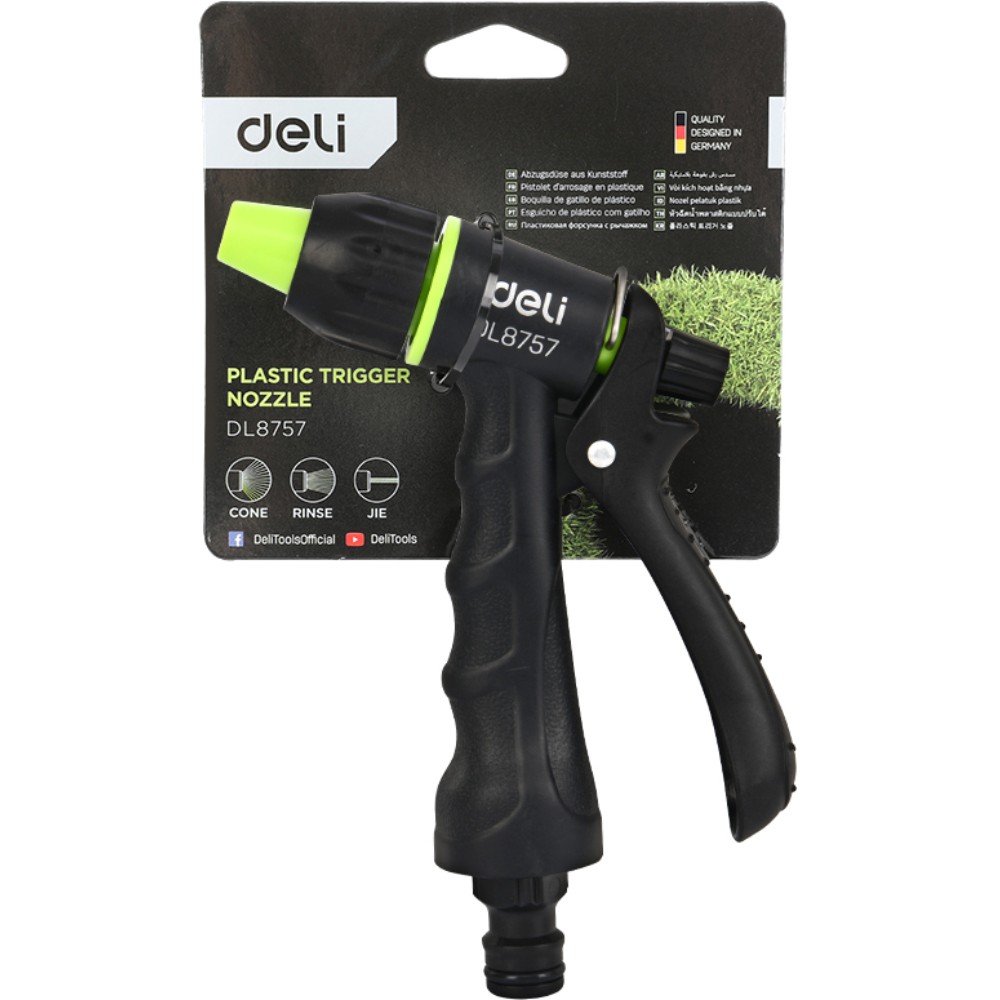 Пистолет-распылитель Deli GS EDL8757, 3 функции, быстросъем, фиксатор курка, черный, зеленый