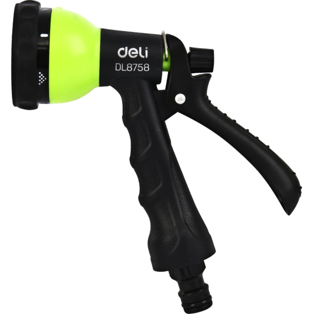 Пистолет-распылитель Deli GS EDL8758, 7 функций, быстросъем, фиксатор курка, черный, зеленый