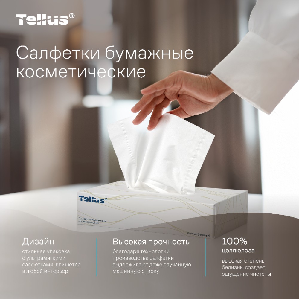 Салфетки косметические Tellus Премиум, 100шт/уп, FT1