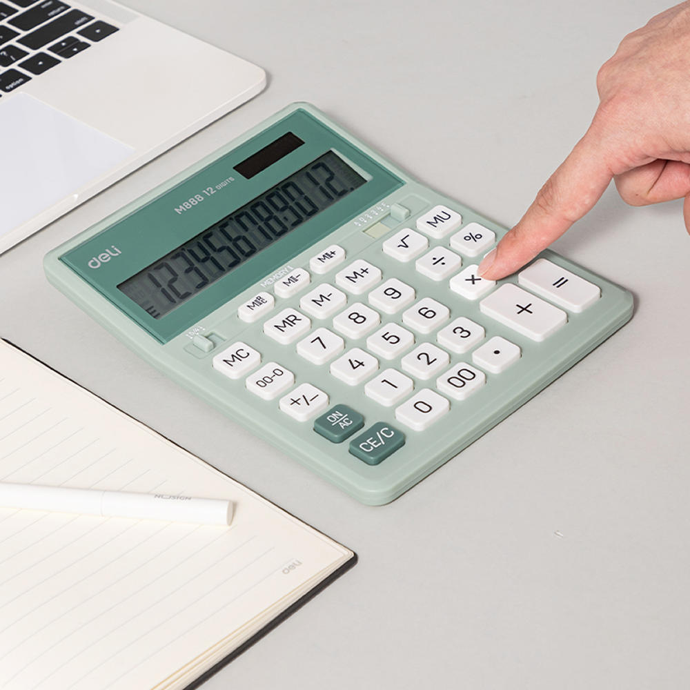 Калькулятор настольный EM888A Deli, 12-разрядный, пластик, зеленый