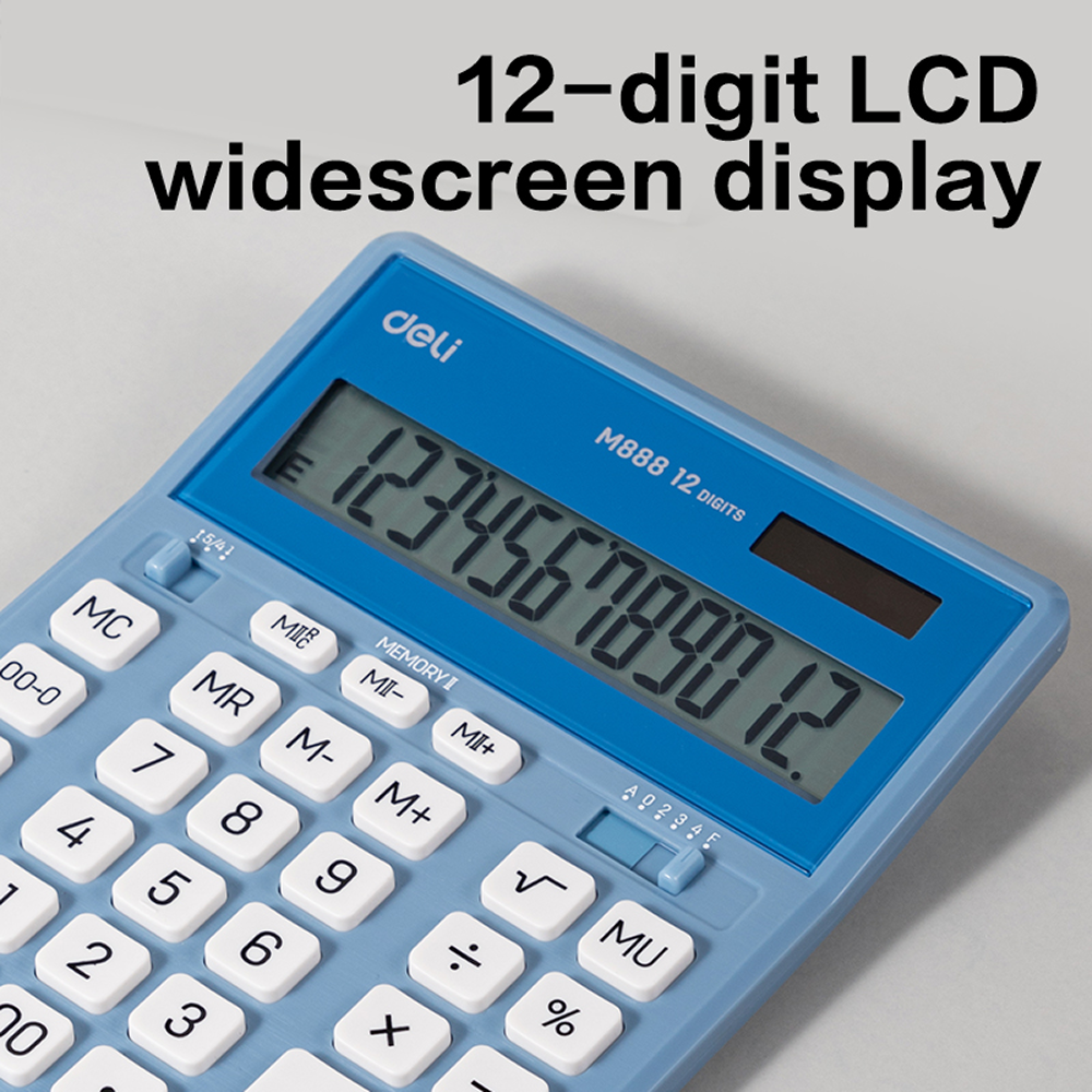 Калькулятор настольный EM888A Deli, 12-разрядный, пластик, голубой