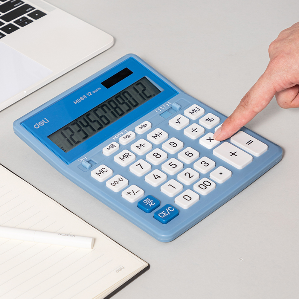 Калькулятор настольный EM888A Deli, 12-разрядный, пластик, голубой