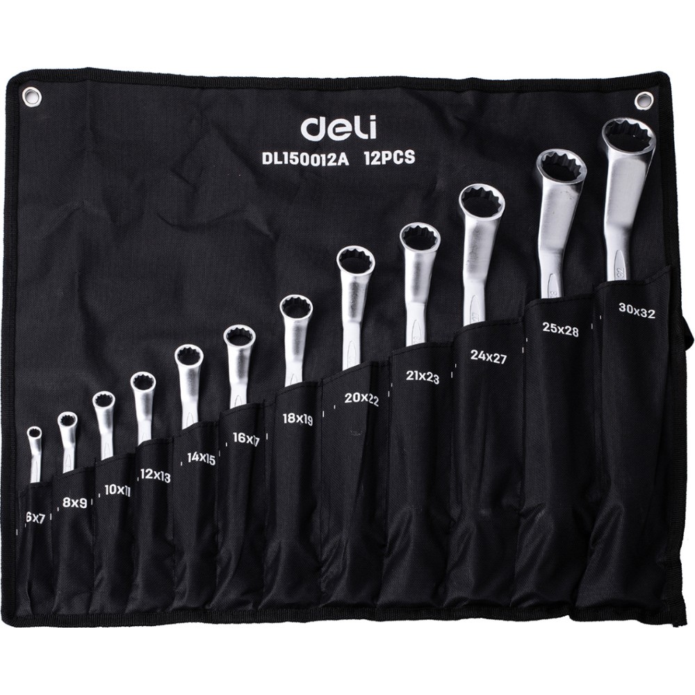Набор ключей накидных изогнутых Deli YS EDL150012A, 6-32 мм, 12 шт., чехол, черный