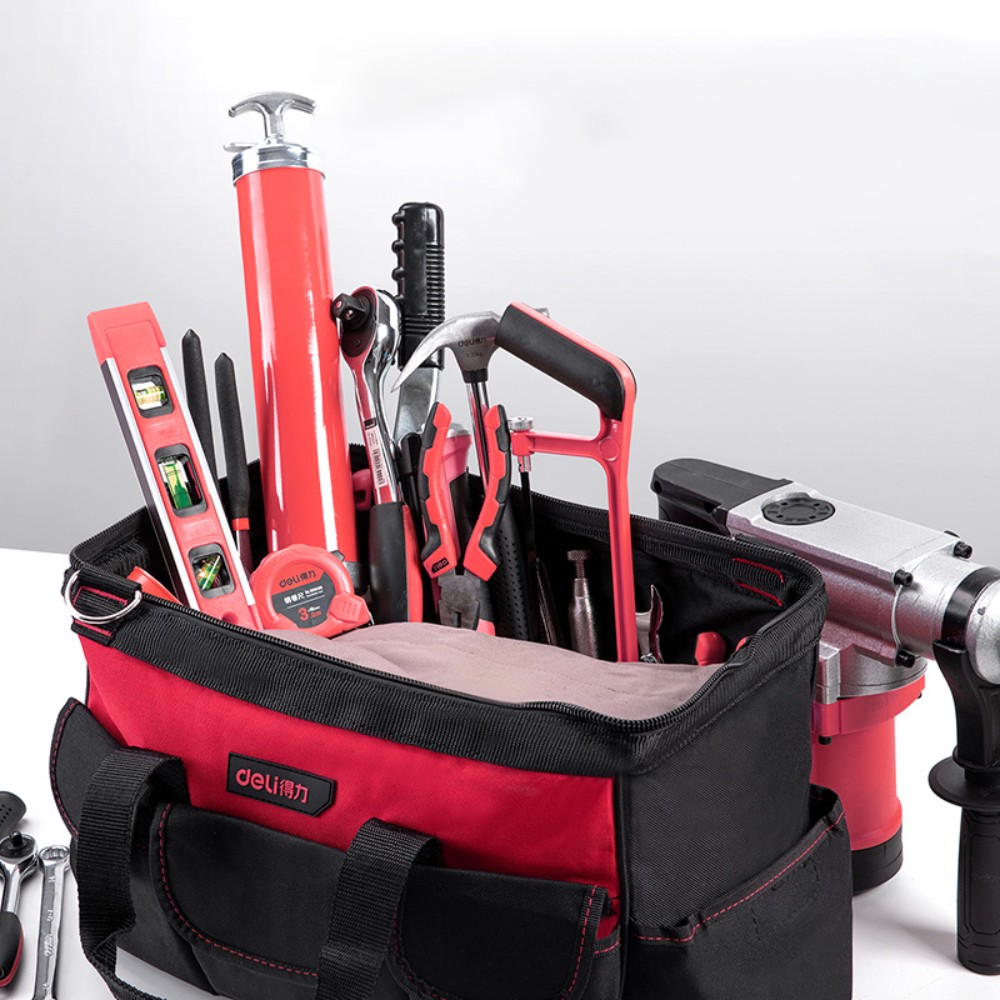 Сумка для инструментов Deli RS DL5862, 400х180х280 мм, ткань Oxford, черный, красный