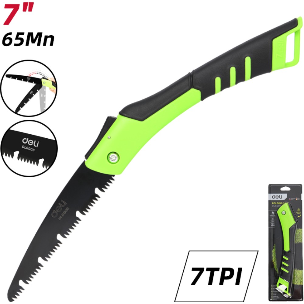 Пила садовая Deli GS EDL6006, 180 мм, складная, черный, зеленый