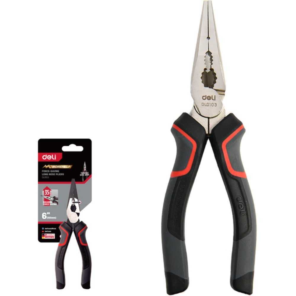 Длинногубцы Deli RS EDL0103, 160 мм, черный, красный