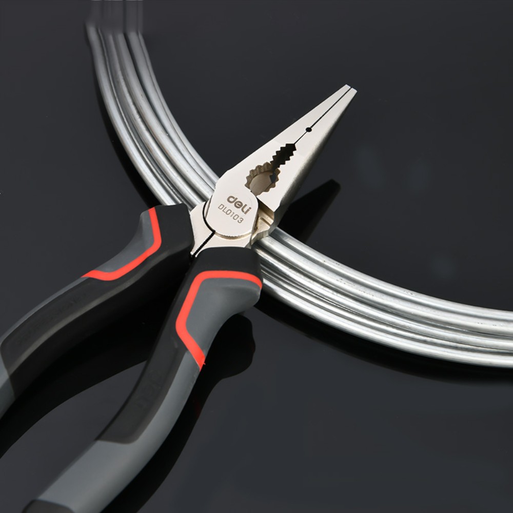 Длинногубцы Deli RS EDL0104, 200 мм, черный, красный