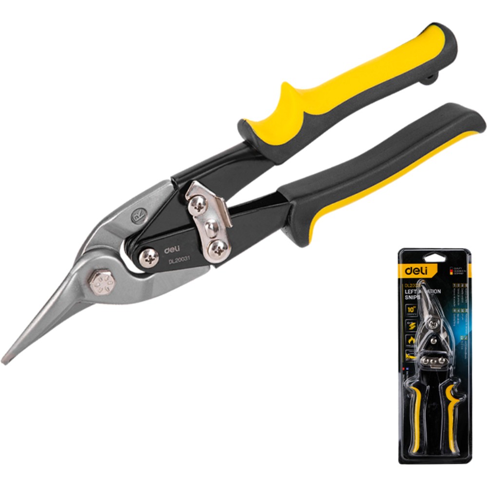 Ножницы по металлу Deli YS EDL20031, 250 мм, левый рез, черный, желтый