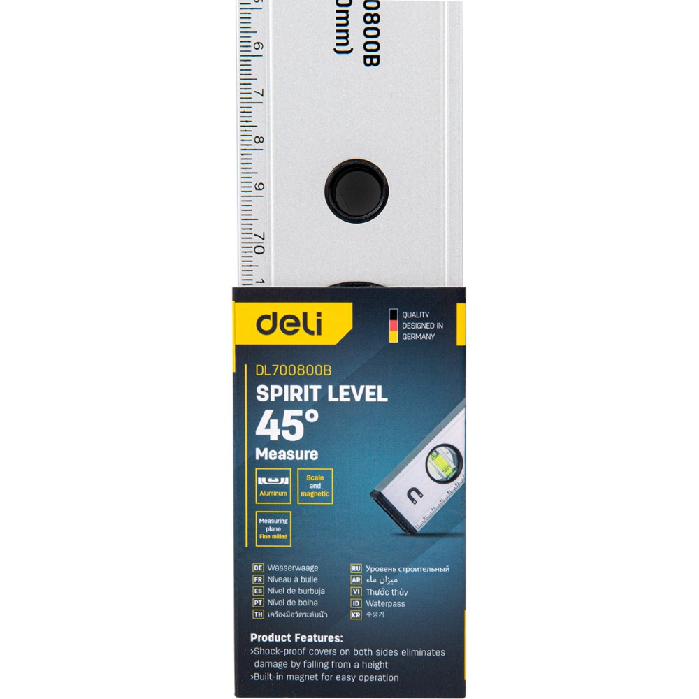 Уровень строительный Deli YS EDL700800B, 800 мм, магнит, алюминиевый сплав