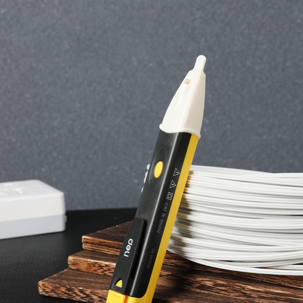 Детектор напряжения Deli YS EDL8008, 90-1000 В, встроенный фонарик, желтый, черный