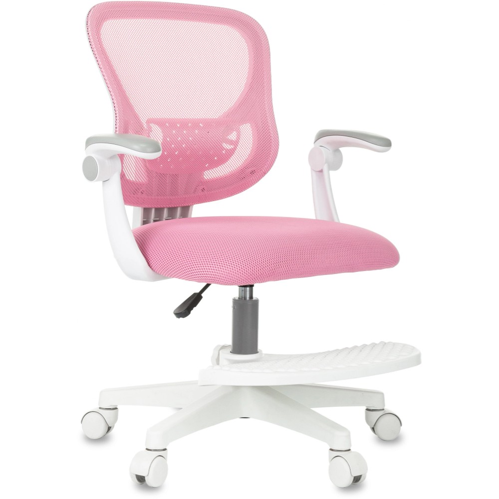 Кресло детское Бюрократ Burokids 3, сетка, ткань, пластик, корпус белый, подставка для ног, розовый