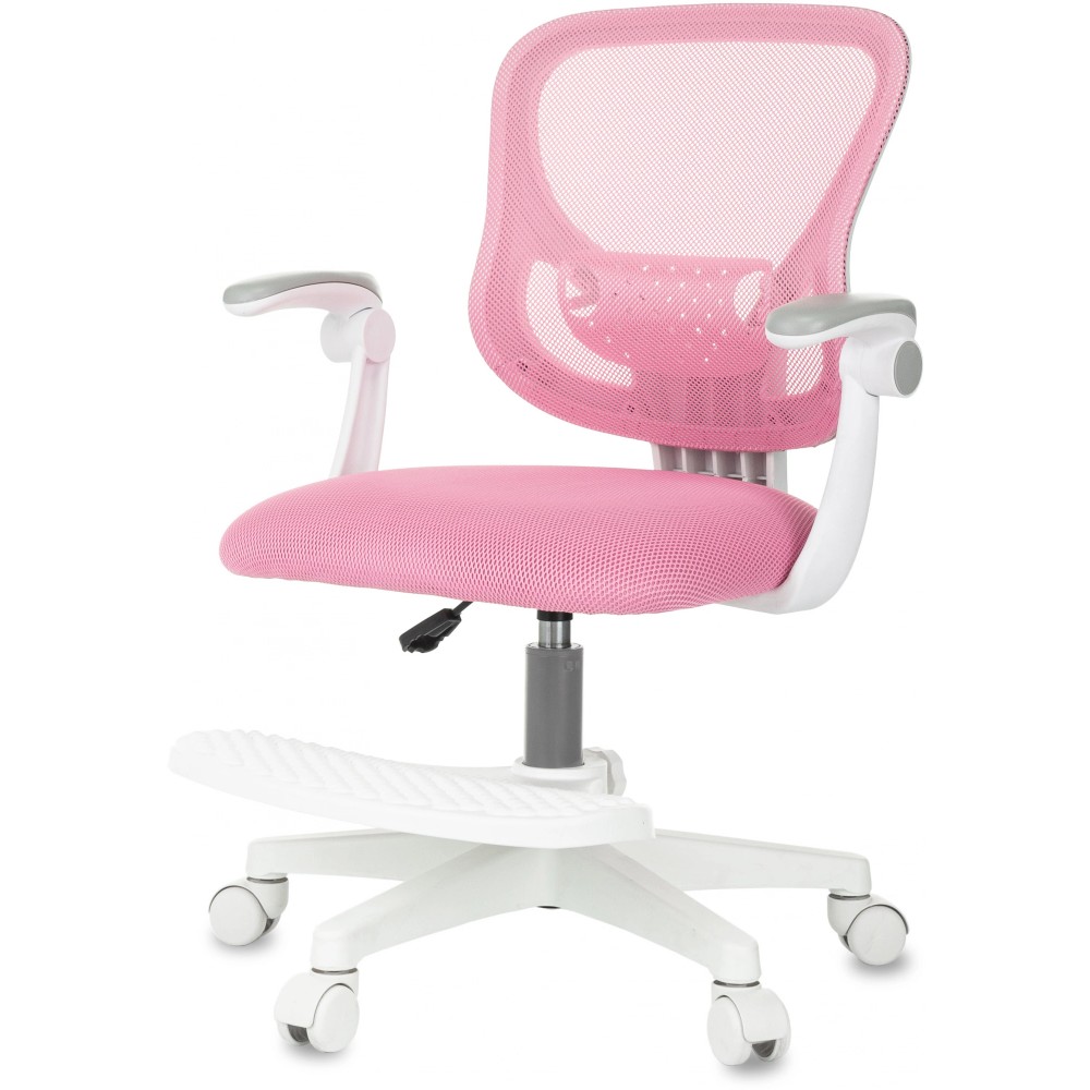 Кресло детское Бюрократ Burokids 3, сетка, ткань, пластик, корпус белый, подставка для ног, розовый