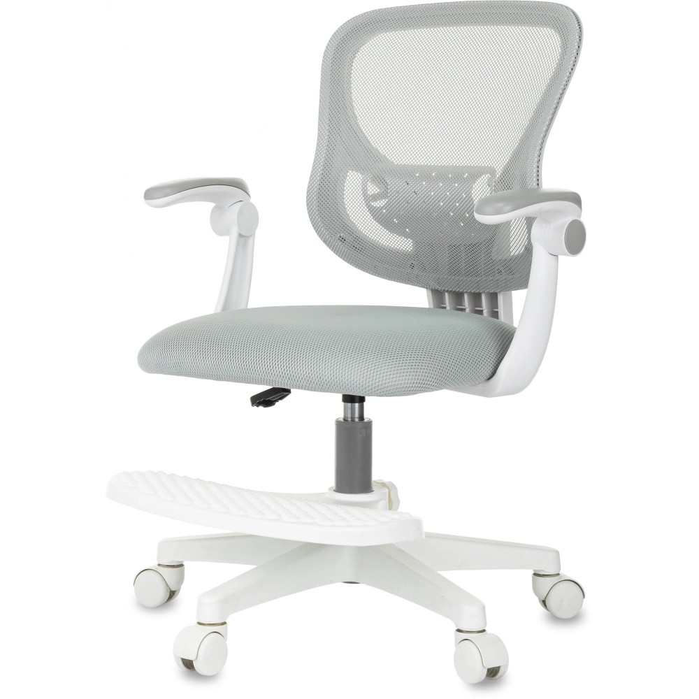 Кресло детское Бюрократ Burokids 3, сетка, ткань, пластик, корпус белый, подставка для ног, серый