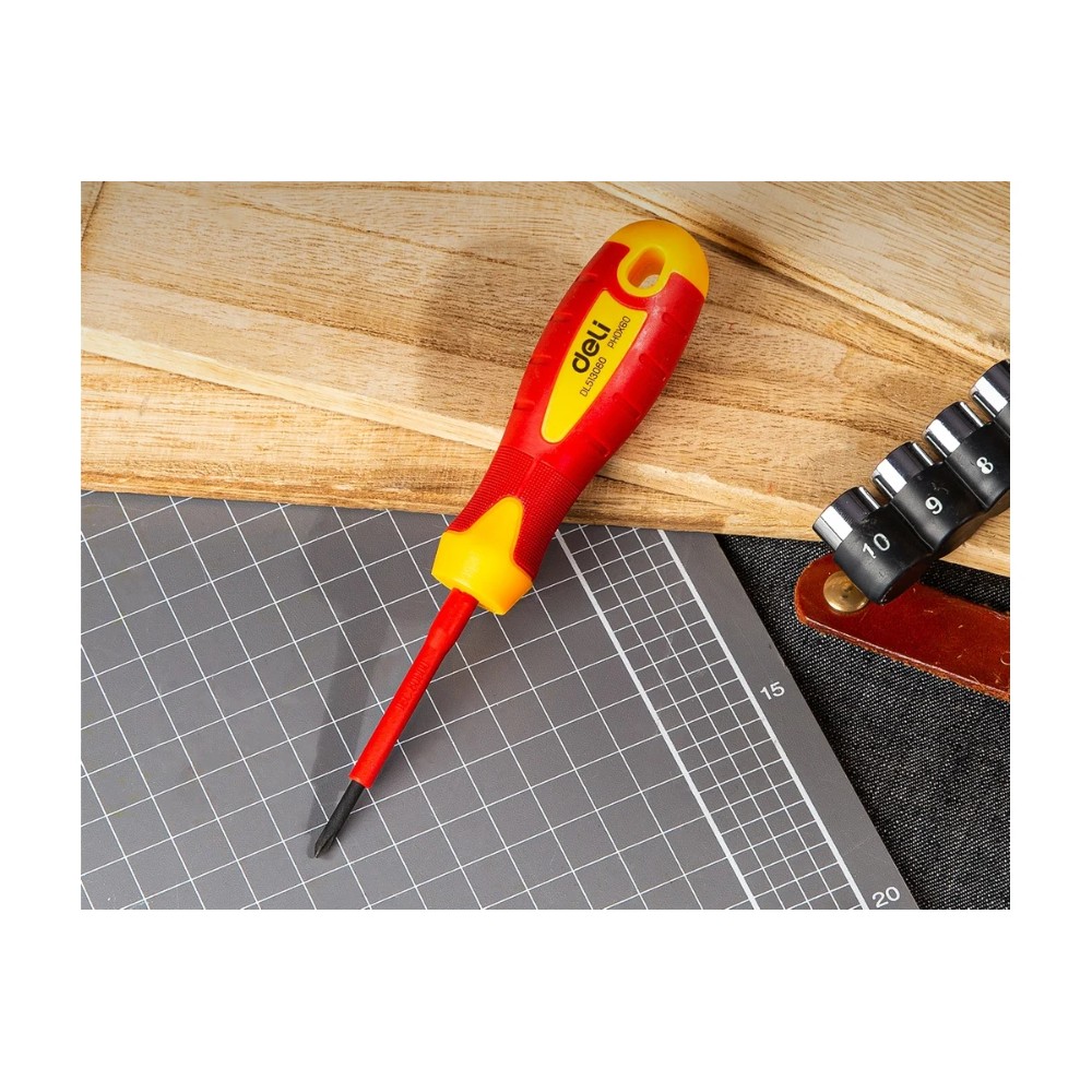 Отвертка диэлектрическая Deli YS EDL513060, PH2х60 мм, желтый, красный