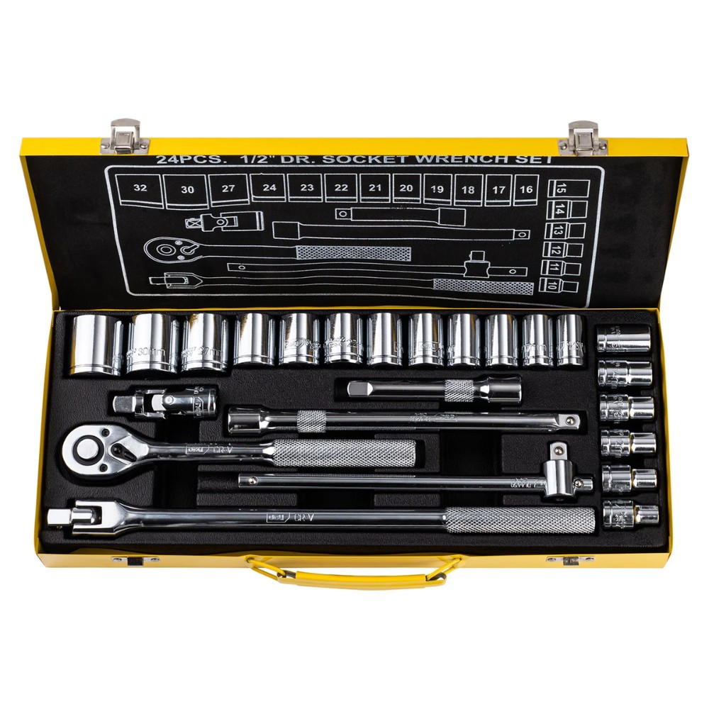 Набор головок торцевых Deli YS EDL2024T, 24 предмета, кейс, желтый