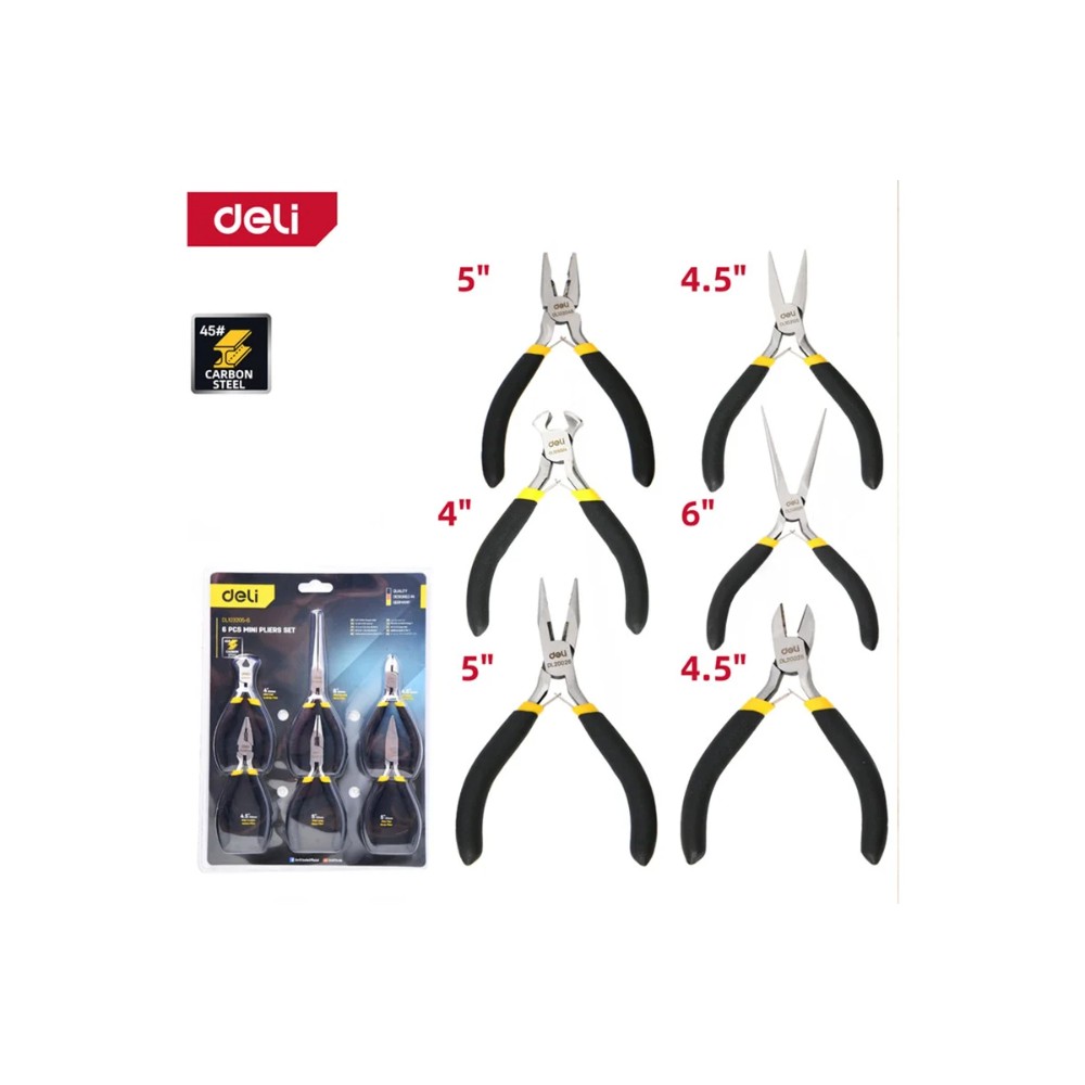 Набор мини-плоскогубцев Deli YS EDL103205-6, 6 шт., желтый, черный