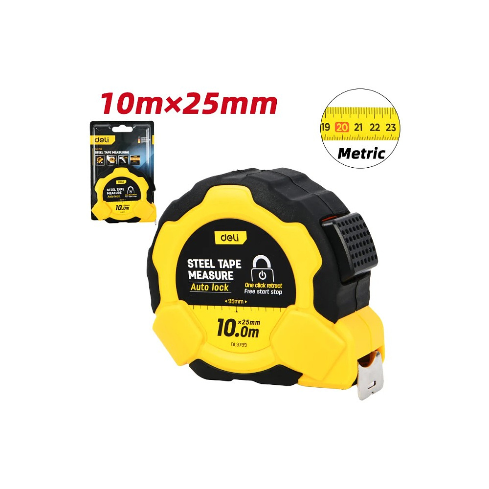 Рулетка Deli YS EDL3799, 10 м х 25 мм, желтый, черный