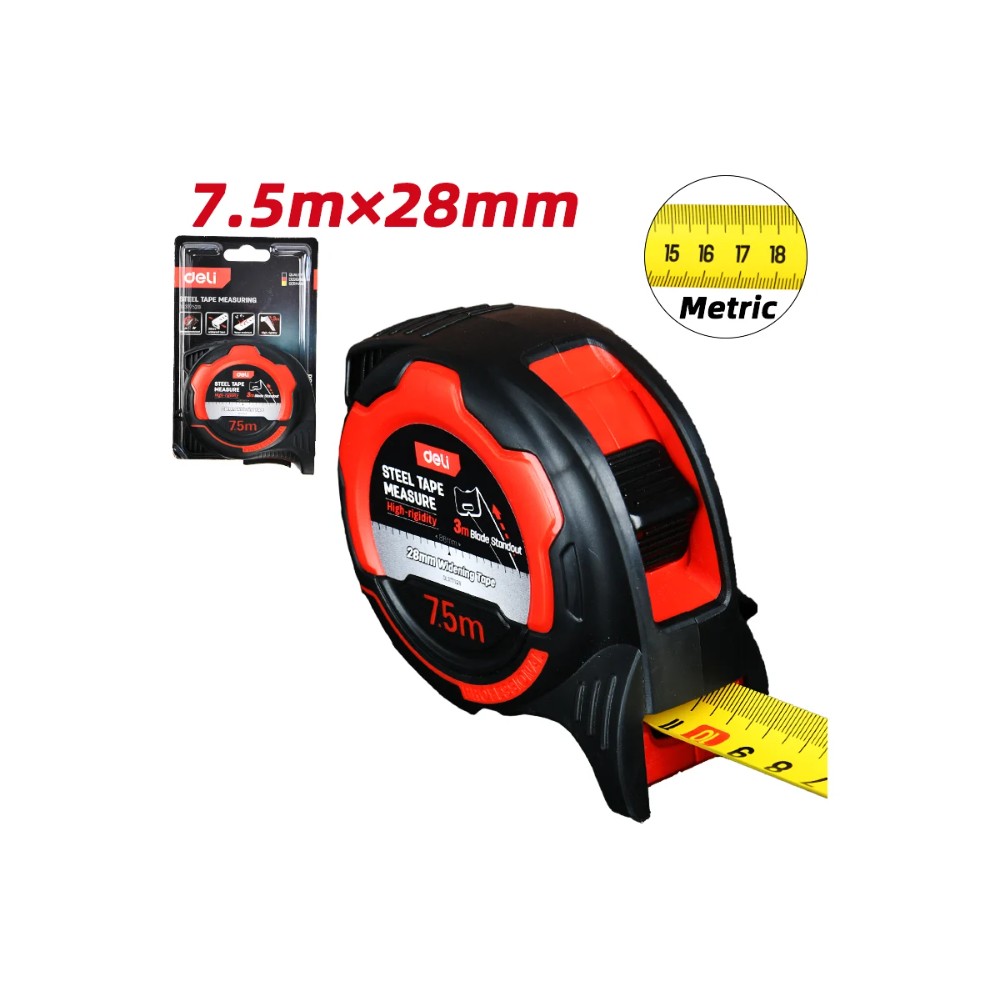 Рулетка Deli RS EDL377528Y, 7,5 м х 28 мм, красный, черный