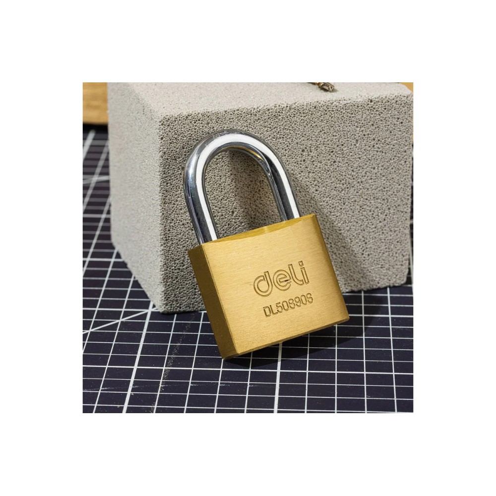 Замок навесной Deli YS EDL508906, 50 мм, 3 ключа, автомат, латунь