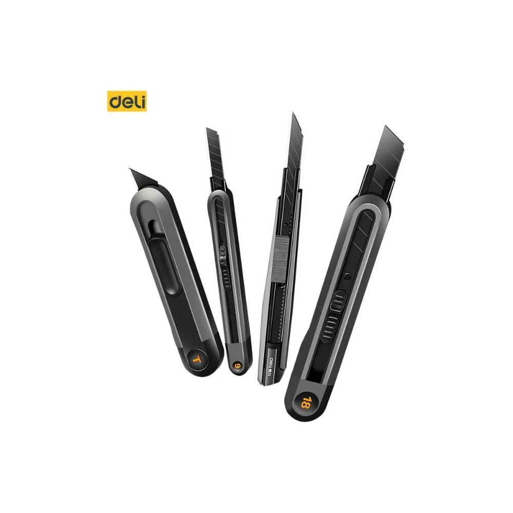 Нож строительный Deli HS EHT4009, 9 мм, Soft Touch, черный