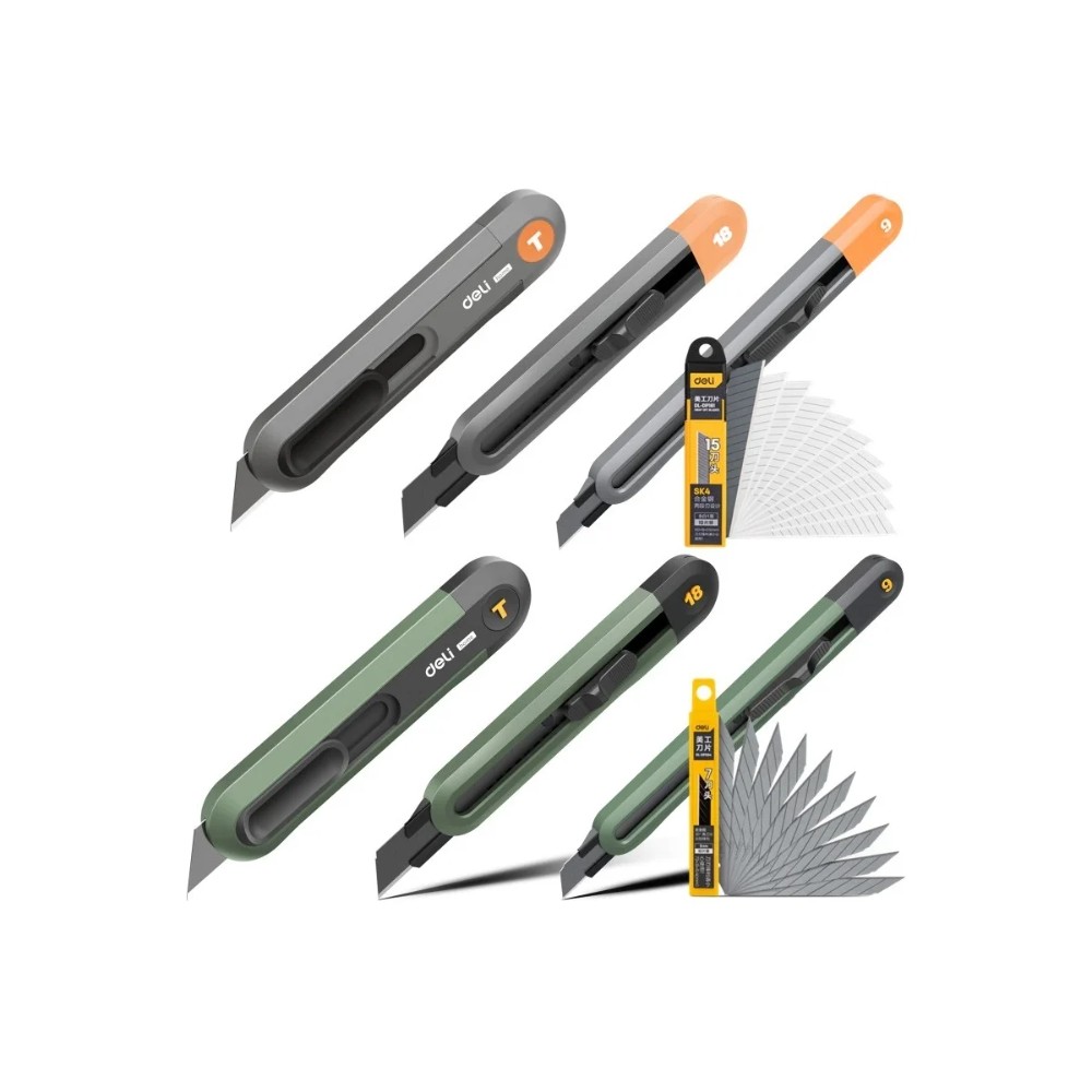 Нож строительный Deli HS EHT4009L, 9 мм, Soft Touch, зеленый