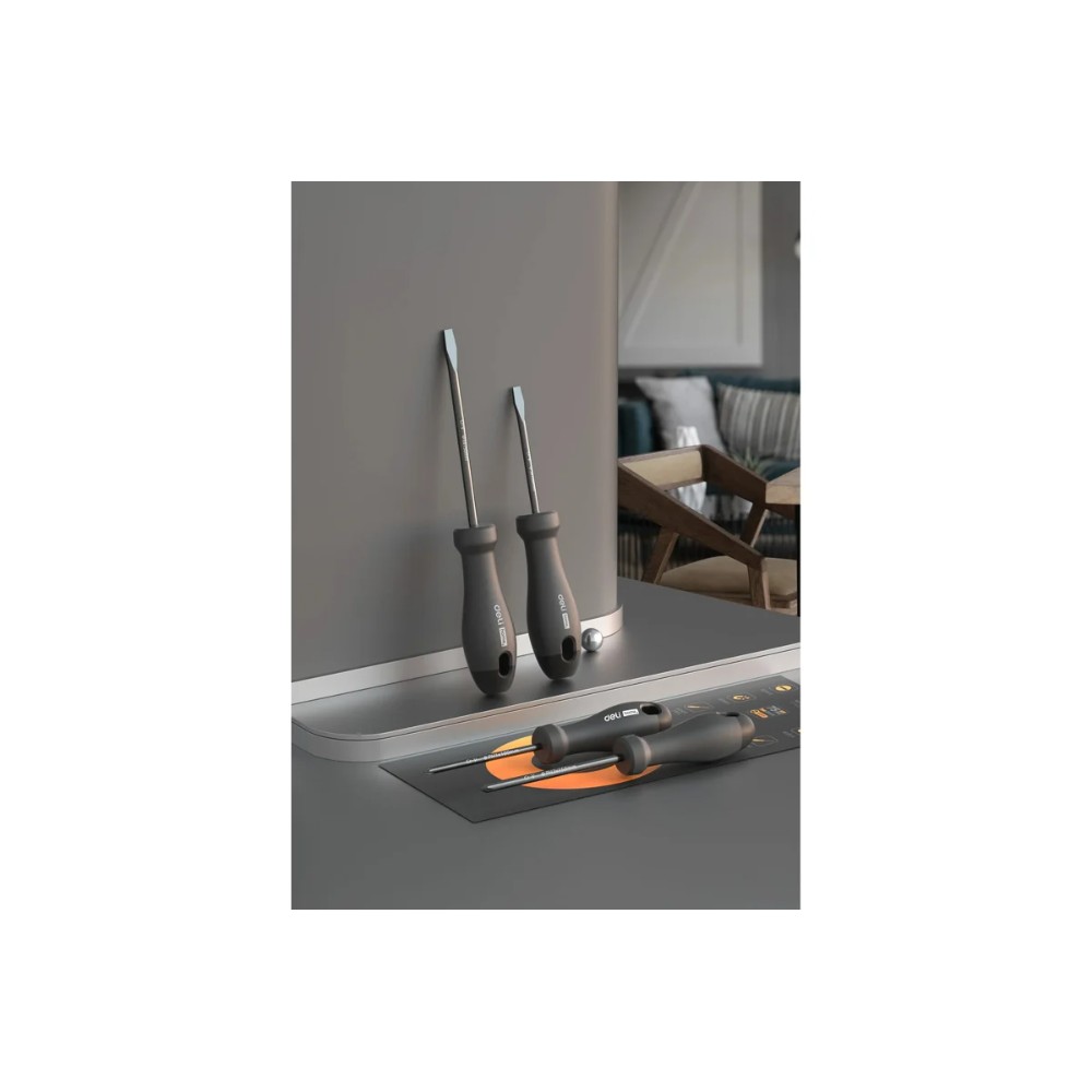 Набор отверток Deli HS HT1004, 4 шт. (PH1х100,PH2х150,SL5х100, SL6х150), Soft Touch, черный
