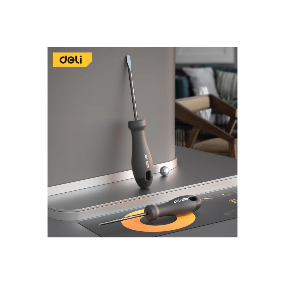 Набор отверток Deli HS EHT1002, 2 шт.(PH1х100,SL5х100), Soft Touch, черный