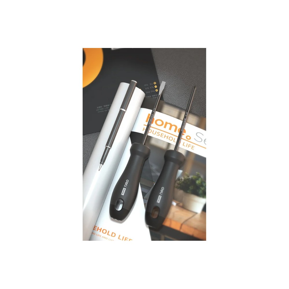 Набор отверток Deli HS EHT1002, 2 шт.(PH1х100,SL5х100), Soft Touch, черный