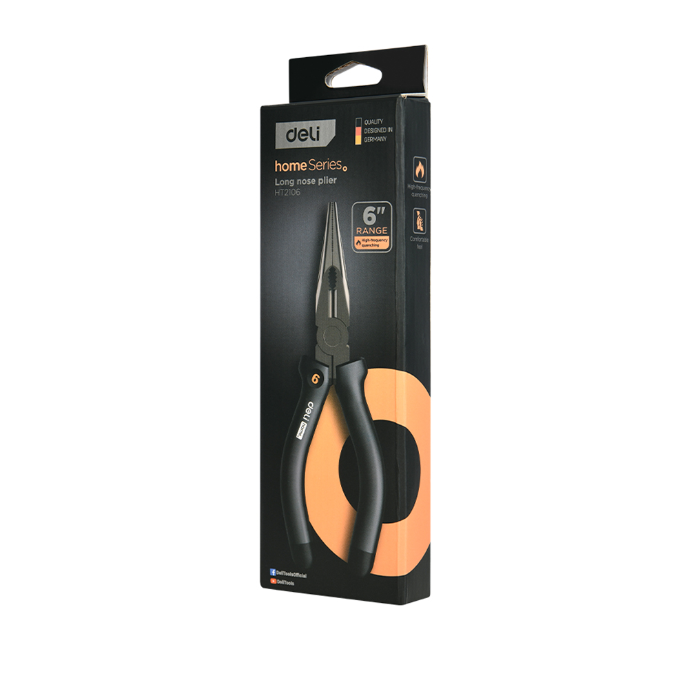 Длинногубцы Deli HS EHT2106, 160 мм, Soft Touch, черный