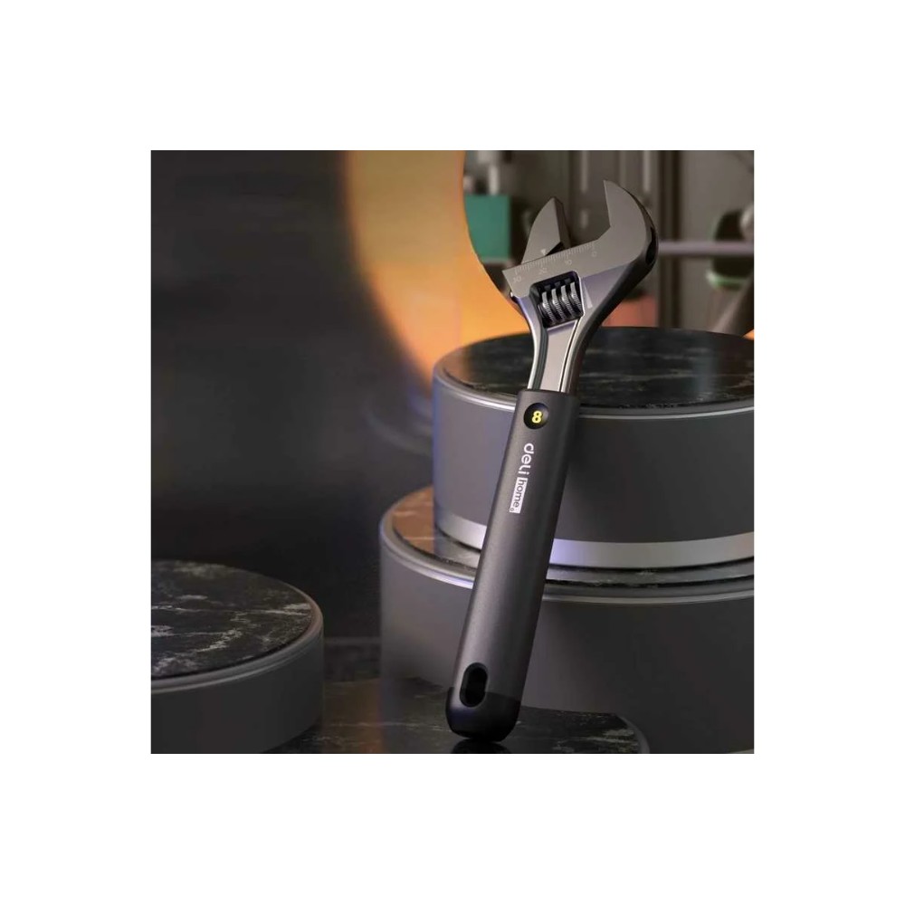 Ключ разводной Deli HS EHT1508, 210 мм, раскрытие губок 0-28 мм, Soft Touch, черный