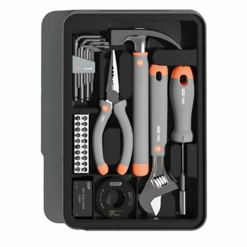 Набор ручного инструмента Deli HS H1001-ADE, 15 предметов, бокс, Soft Touch, оранжевый