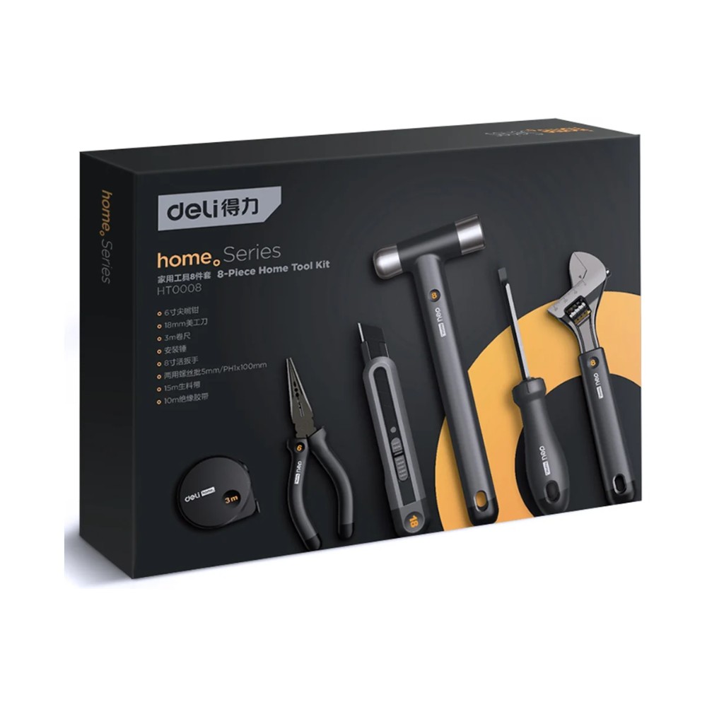 Набор ручного инструмента Deli HS, 8 предметов, Soft Touch, черный