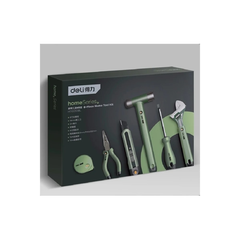 Набор ручного инструмента Deli HS, 8 предметов, Soft Touch, зеленый