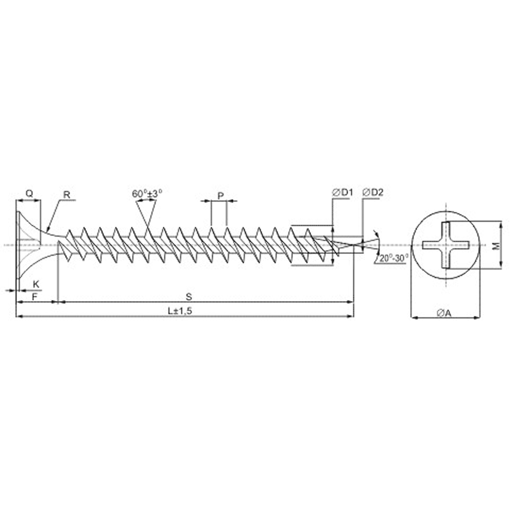 Саморез 3.5х25 мм для монтажа ГКЛ к металлу, фосфат, 2000 шт.
