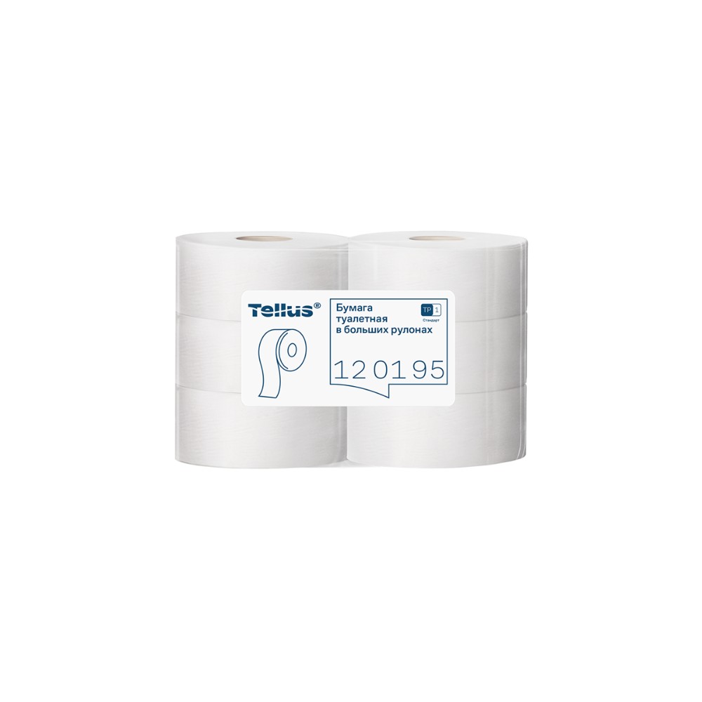 Бумага туалетная Tellus Стандарт ТP1, в больших рулонах, 525 м, 1 слой