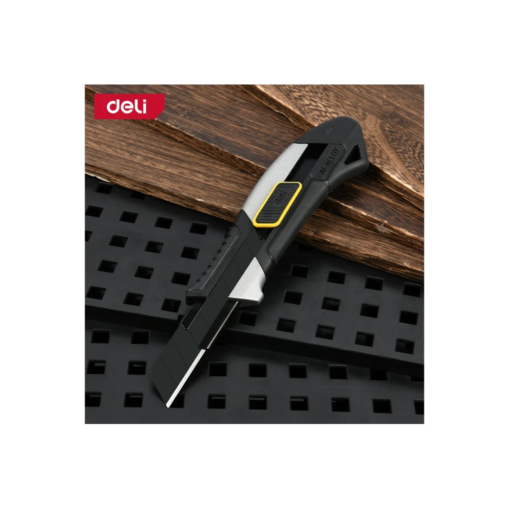 Нож строительный Deli YS EDL4256, 18 мм, корпус из алюминиевого сплава, прорезиненная рукоятка, автоблокировка
