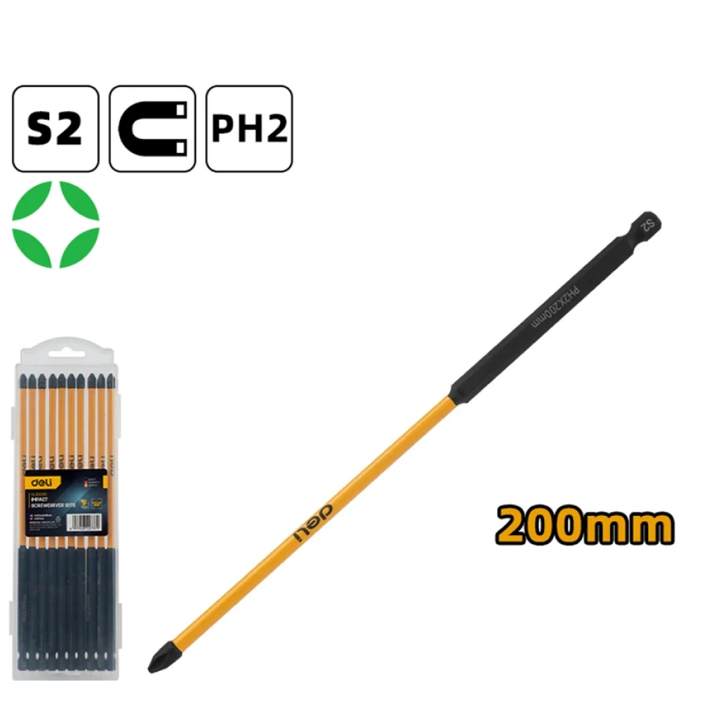 Бита Deli YS EDL251200, ударная, 10 шт., PH2 x 200 мм